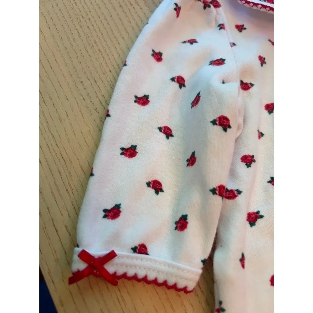 Little Me Baby Girls My 1st Christmas Rose Floral Footed Sleeper White Red 3M